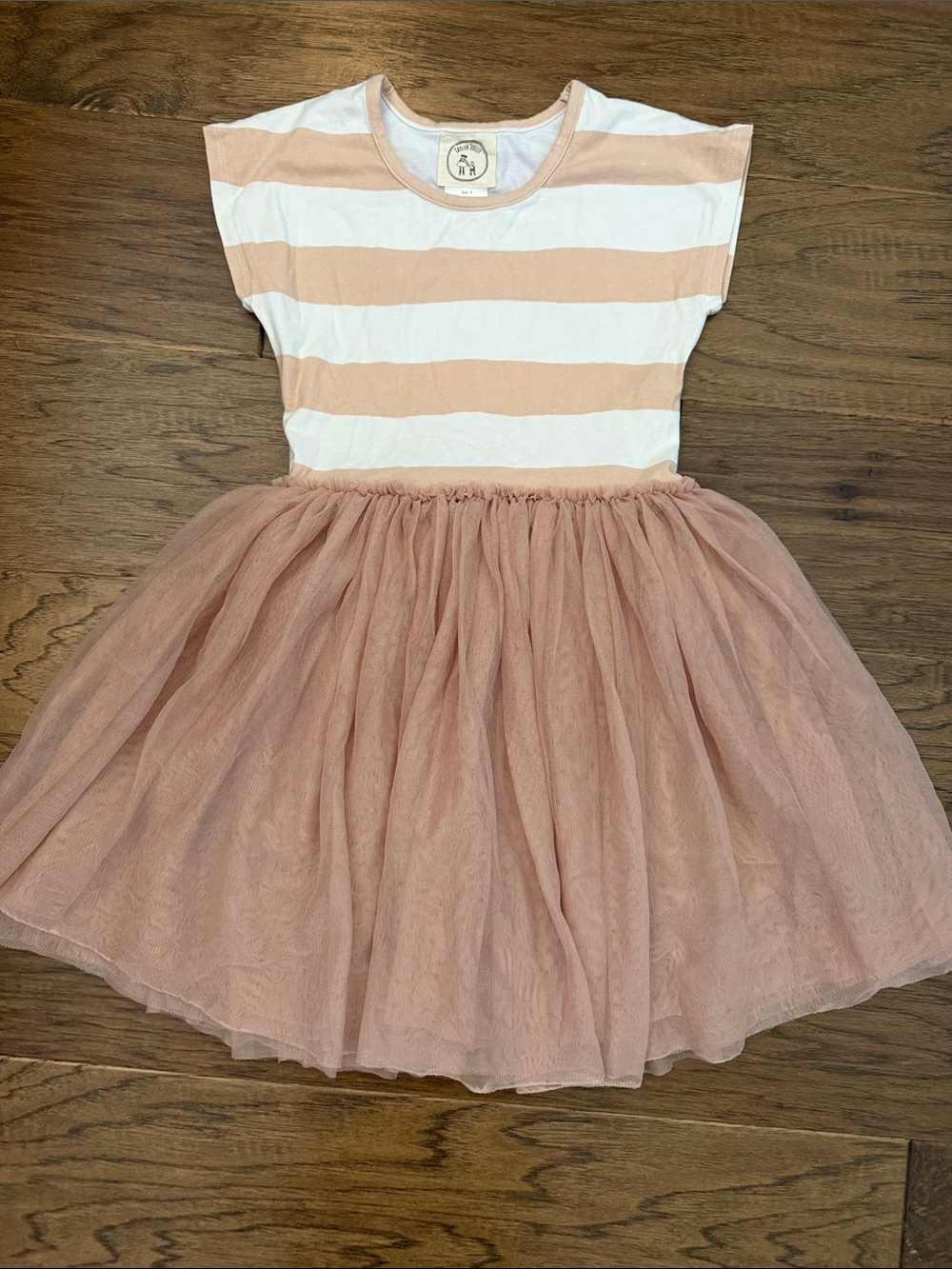 Taylor Joelle Girls 8 Striped Tulle Blush Pink Ballerina Dress Cap Sleeve